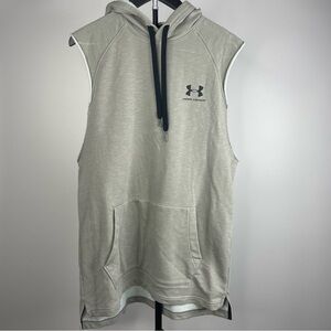 Under Armour Mens Light Gray/ Green Terry Sleeveless Hoodie Size Medium